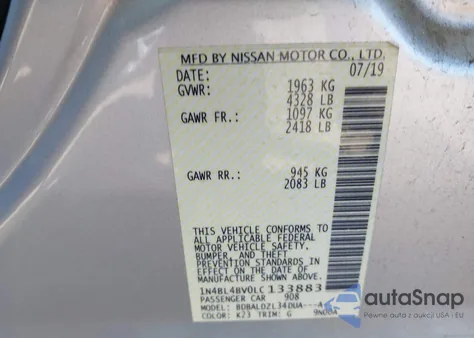 2020 Nissan Altima S Fwd from USA, damaged, VIN 1N4BL4BV0LC133883